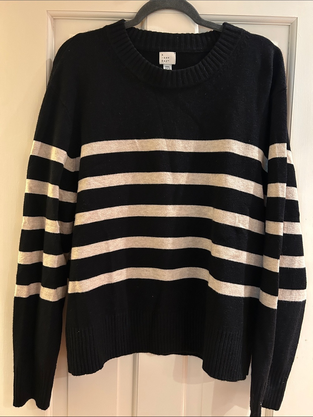 A New Day Black & Cream Striped Crewneck Sweater XXL
